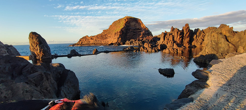Porto Moniz old pools cachalote natural pools Rocky coastline with tranquil water pools.